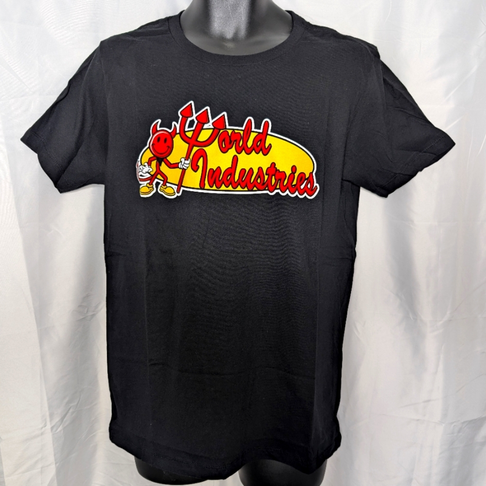 men's T-shirt World Industries new sz M black Skateboards Devil Man pullover